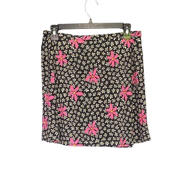 Sensation Y2K Fit & Flare Mini Skirt Black & Pink Floral Print 29" Waist - Picture 1 of 7